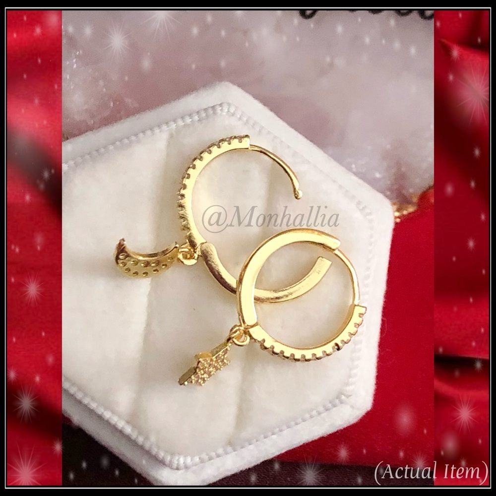 New gold celestial moon planet stars hoop charm Sim diamond earrings - Picture 5 of 5